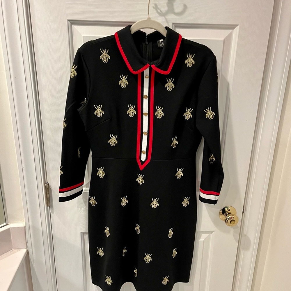 Black Dress with Gold Bee Embroidery